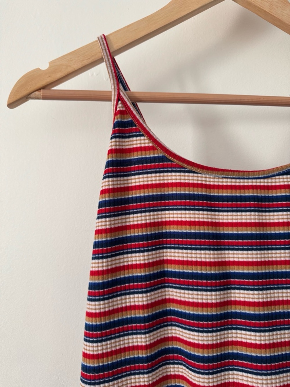 SHEIN Striped Ribbed Midi Dress Small Red Blue White Tie Back Spaghetti Strap - Picture 4 of 6